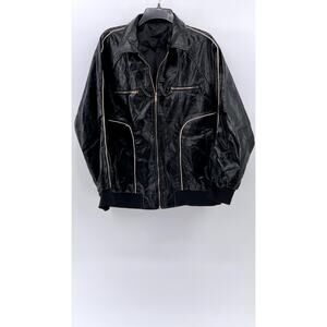 UNBRANDED Men's Black Faux Leather Zip-Up Jacket SZ M